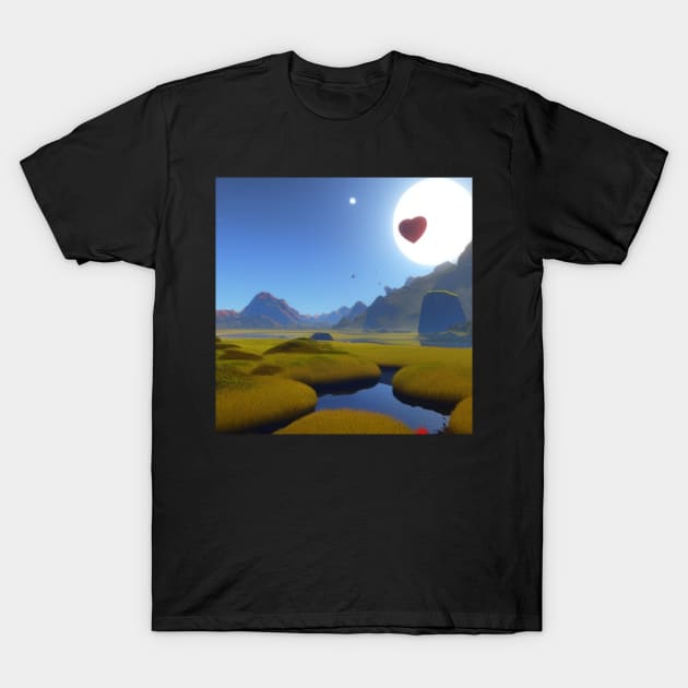 Valentine Wall Art - You are the sun that warms my heart - Unique Valentine Fantasy Planet Landsape - Photo print, canvas, artboard print, Canvas Print and T shirt T-Shirt by DigillusionStudio